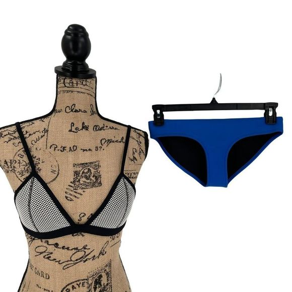 Triangl Ollie Penny Wanderlust Mesh Overlay Neoprene Bikini Blue Black Small - Picture 2 of 10